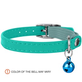 CollarDirect Leather Cat Collar, Cat Safety Collar with Elastic Strap, Kitten Collar for Cat with Bell Black Blue Red Orange Lime Green (Neck Fit 9"-11", Mint Green)