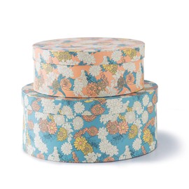 Soul & Lane Decorative Storage Cardboard Boxes with Lid (Set of 2, Floral Elegance) | Vintage Floral Paperboard Nesting Box Set for Organizing