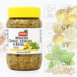 Badia Minced Garlic, Lemon & Basil 8 oz – Zesty Garlic, Herb & Citrus Blend