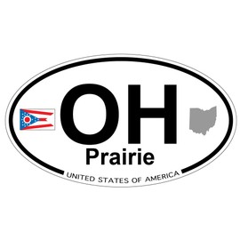 US Decal, Inc. Prairie, Ohio Oval Sticker with State Flag