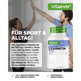 vit4ever L-Carnitine – 240 Capsules – High Dose with 3000 mg per Daily Serving – Premium: 100% L-Carnitine Tartrate – No Additives – Gluten Free & Lactose Free – Vegan