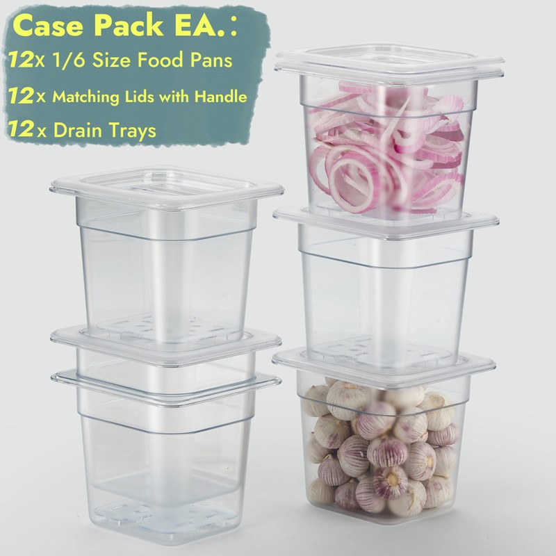 CURTA 12-Pack 1/6 Size 6" Deep NSF Polycarbonate Food Pan
