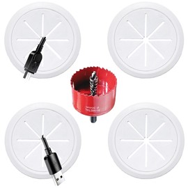 4 Pack TV Wire Hider for Wall, 1.97 Inch (50mm Hole) Cord Hider in Wall Cable Management Kit, Includes 4 Pass Throughs and 1 Hole Saw Drill Attachment Easy to Install