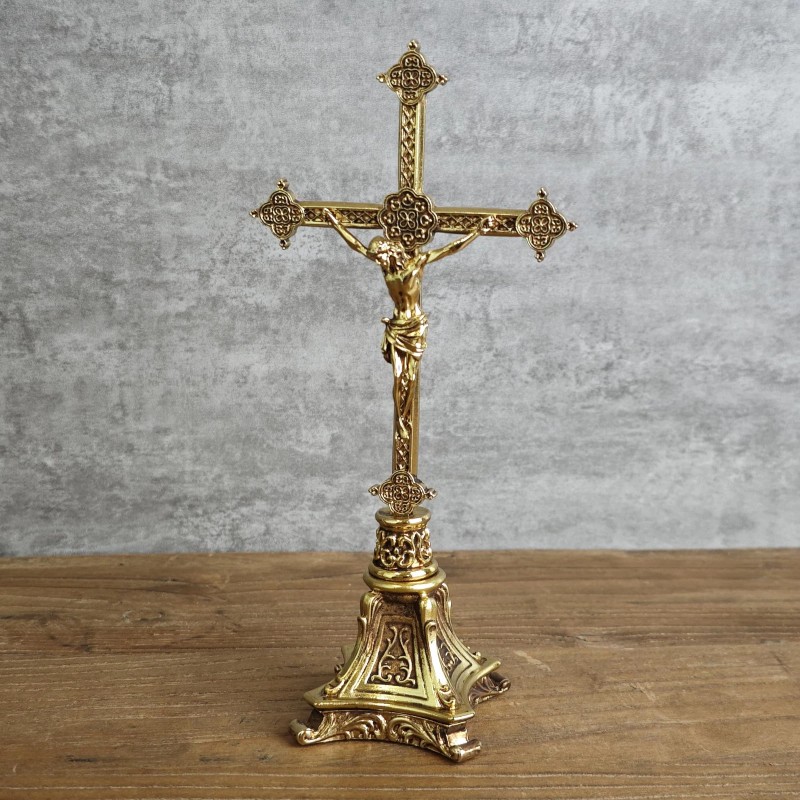BC Catholic Metal Standing Crucifix, Jesus Christ Cross for Altar,