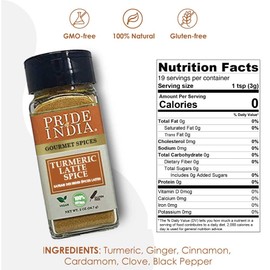 Pride of India - PACK of 6 - Turmeric Latte Spice Mix – Gourmet & Warm Tea Spice Blend – Healthy/Gluten-Free – Ideal for Lattes/Smoothies/Golden Milk – Easy to Use – 2 oz. Small Dual Sifter Bottle