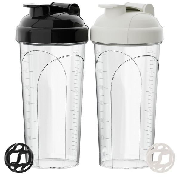 PZMLOASN Pack of 2 Protein Shaker Bottles, 700 ml, Leak-Proof