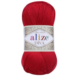 Alize Diva Silk Effect 100% Microfiber Acrylic Yarn 1 Ball/Skein 100gr 383yds Color (106 - Red)