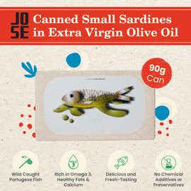 Canned Small Sardines in Extra Virgin Olive Oil by Jose Gourmet, Wild Caught Portuguese Sardines, Canned Fish, Sustainable Seafood Snacks, Omega 3, Fair Trade, 90g Can, Pack of 3