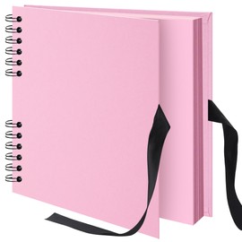8x8 inch Scrapbook Photo Album DIY Picture Book 40 Pages, Thick Kraft Paper Scrap Book Album with Silk Ribbon Wedding Guest Book Memory Book for Baby, Family, Travel (Pink)