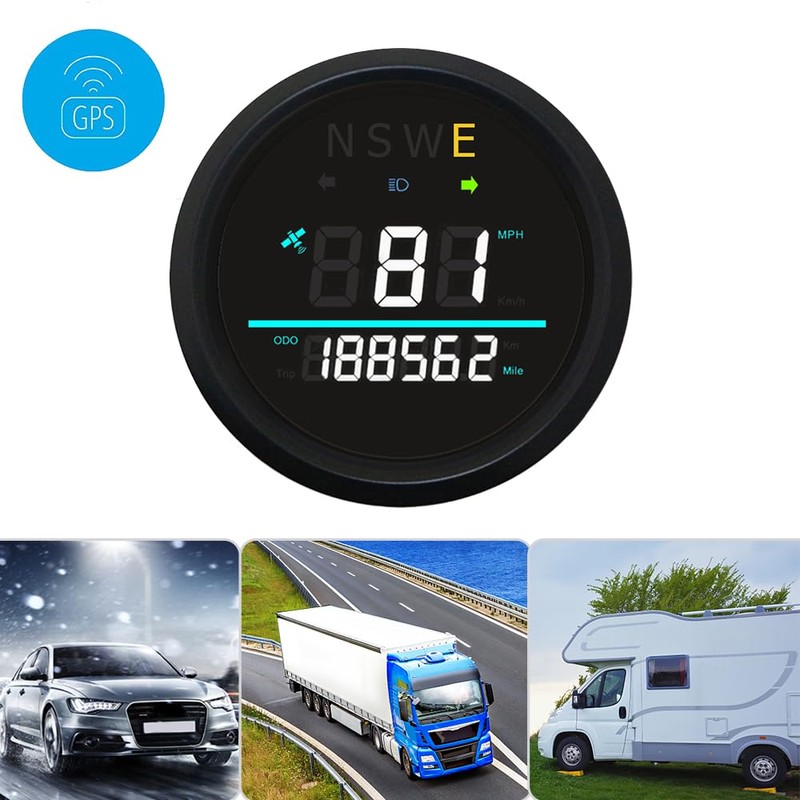 85mm Digital Speedometer Car GPS Speed Gauge Odometer Tripmeter GPS