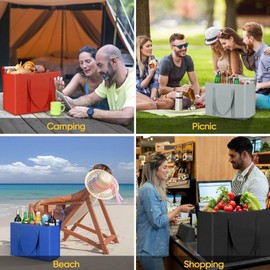 Bolsa Térmica Isotérmica, 2PCS Bolsa Nevera Porta Alimentos, 16''x9''x13'' Plegable para Coche, Barbacoa, Camping, Picnic y Compras, Color Negro, Capacidad 35 litros
