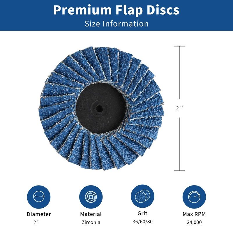 TSOAPX 15 PCS Flap Disc Set, 2" Zirconia Blue Flat