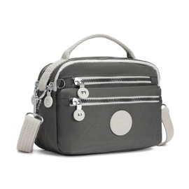 Compact Crossbody Bag with Double Zippers, Adjustable Strap, Multiple Colors, 9x3.1x6.7 inches, Grey, 9x3.1x6.7 inches