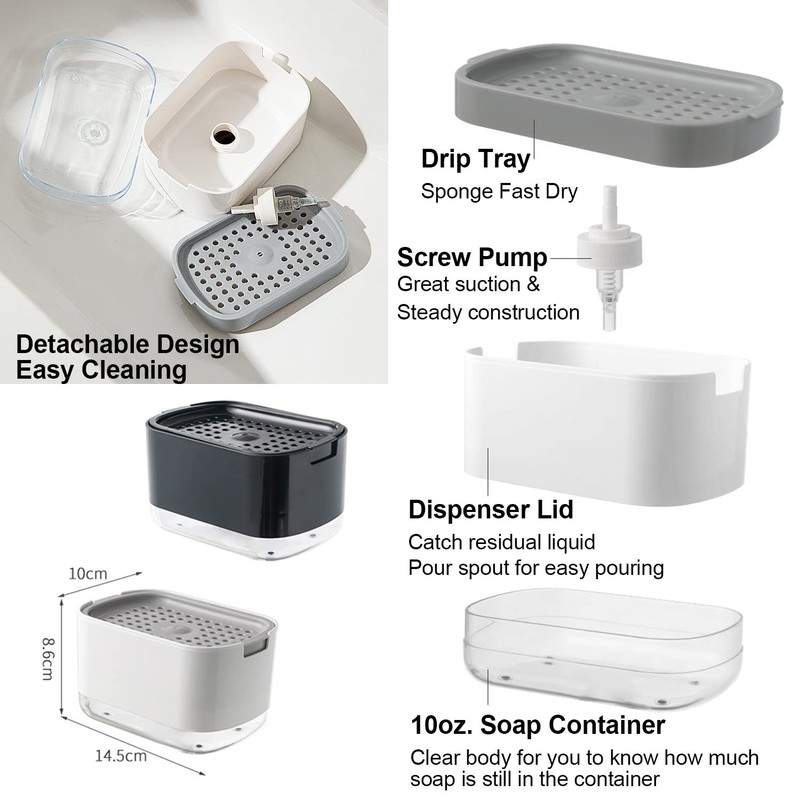 Obsoorth 10oz Dish Soap Dispenser for Kitchen Sink with Sponge