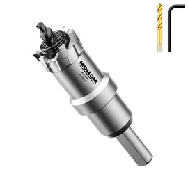 Mollom (15/16'' | 24mm) Heavy Duty Carbide Hole Saw with 2 Pilot Drill Bits, Hole Cutter cuts Stainless Steel, mild Steel, Iron, Copper, Brass, Plastic