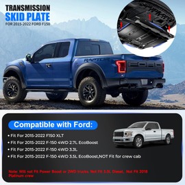 Transmission Skid Plate Compatible with 2015-2022 Ford F150 Splash Shield, Steel Engine Case Guard Under Cover, Not Fit Super Crew cab, Platinum Crew, PowerBoost or 2WD Trucks, Not Fit 3.0L Diesel