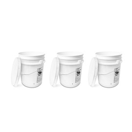 ATERET 5 Gallon White Bucket & Lid - Durable 90 Mil All Purpose Pail - Food Grade - BPA Free Plastic - Made in USA (3 Pack)