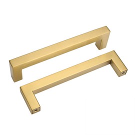 Goldenwarm Golden Furniture Handles in Stainless Steel, LSJ12GD, Square Tube Brushed Brass Door Handles for Cabinets, Drawers, Rails, Including Screws, 10 Pieces