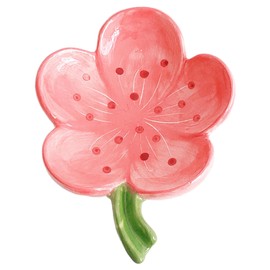 Ceramic Soap Dish for Bathroom, Bar Soap Holder with Drainage, Self-Draining Soap Tray for Countertop, Flower Shaped Soap Container, Cute Soap Saver, Ceramic Jewelry Tray, Peach Blossom, Pink