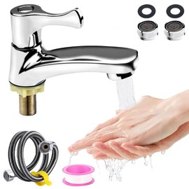 ZOYDP Einhebel Wasserhahn Bad Kaltwasser, Rostfrei Zinklegierung kaltwasserhahn Gäste WC mit 60cm Anschlussschlauch, Wasserhahn Kaltwasser für Gäste WC Bad Küchen, Wasserhahn Badezimmer nur Kaltwass