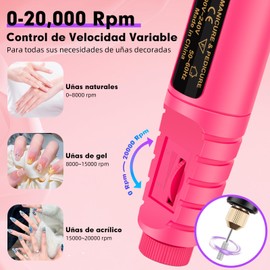 Drill para Uñas Profesional,Lostrain Lima de Uñas Eléctrica con 18 Tipos de Cabezales Velocidad Ajustable,Pulidora para Uñas con Cable de Bajo Ruido para Manicura Pedicura Polygel Cutículas