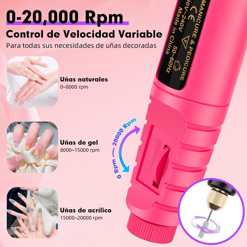 Drill para Uñas Profesional,Lostrain Lima de Uñas Eléctrica con 18