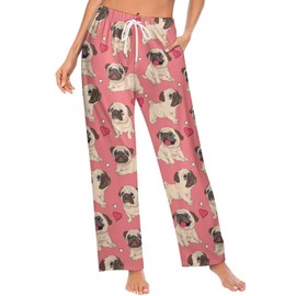 Ysidec Funny Cartoon Pug Dogs Women Lounge Pants Comfy Pajama Bottom Drawstring Sleepwear Long Pajamas Pants 2XL