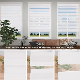 Changshade Custom Size Cordless Zebra Shades Free- Stop Light Filtering Sheer Blinds for Indoor Windows Dual Layer Fabric Blind for Light Control Privacy Offices Home Easy Installation,White