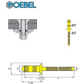 GOEBEL® - 250 x high-strength blind rivets steel (diameter x length) 6.0 x 16.0 mm with countersunk head - rivets with grooved rivet pin - high-strength rivets - GO-BULB II