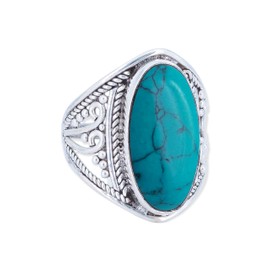mantraroma Ring 925 Silver Women's Turquoise Gemstone Turquoise Unusual Playful (MRG-083-15), Silver Gemstone Silver Turquoise gemstone, Turquoise