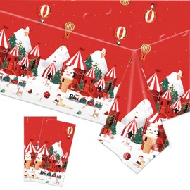 POPOYU Pack of 2 Christmas Tablecloths, 137 x 274 cm, Red Christmas Tablecloth, Rectangular Tablecloth, Large, for Christmas, Indoor Party, Tablecloth