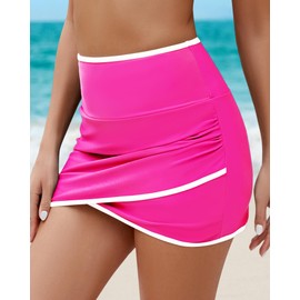 GRAPENT Hot Pink Swim Skirt Neon Swimsuit for Women Swim Bottoms for Women Ruched Bikini Bottoms Women Bathing Suit Bottoms Flattering Swimsuits for Women Neon Pink Size Large US Size 12 to Size 14