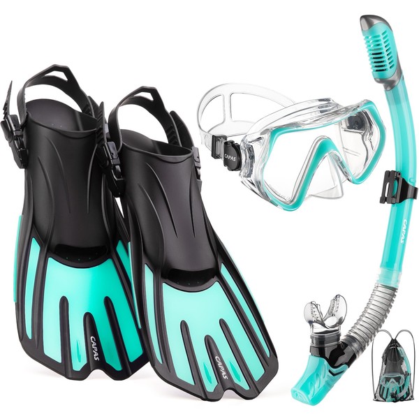 CAPAS Snorkel Mask Fins Set, Travel Size Snorkeling Gear for