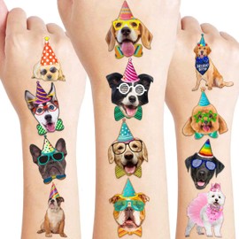 8 Sheets (96PCS) Dog Tattoos Temporary Puppy Themed Birthday Party Supplies Decorations Favors Stickers For Kids Girls Boys Gifts Classroom School Prizes Rewards