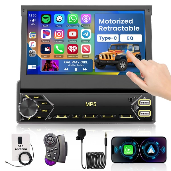 Fuluku Retractable Flip Out Single Din Touchscreen Car Stereo with