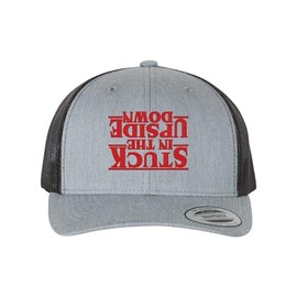 Adjustable Heather Grey/Black Structured Trucker Stuck in The Upside Down Structured Trucker Cap