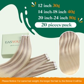 Easyouth Human Hair Extensions Tape in Blonde Ombre Tape in Hair Extensions Human Hair Ash Blonde Balayage Platinum Blonde Hair Extension Tape ins Daily Wear 22Inch 20pcs 50g Seamless Hair Extension