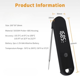 MINIMARG Digital Meat Thermometer with Long Probe & Auto On/Off – 0.5s Instant Read, IP67 Waterproof Magnet back-Bright LED Display-Accurate Temperature Thermometer for Oven Food Kitchen BBQ & Grill