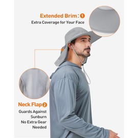 Zylioo Quick Dry Mens Sun Hat,Neck Flap Sun Protection Summer Boonie Hats,UPF50+ Wide Brim Safari Hats Light Gray