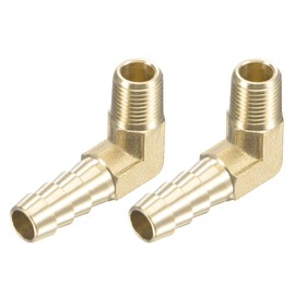 sourcing map Pack of 2 Brass Hose Barbs Elbow Hose Connector Right Angle 5/16 Inch x 1/8 NPT Male Thread