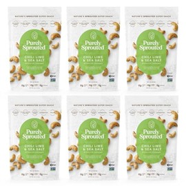 Purely Sprouted Cashews Chili Lime Sea Salt, Non-GMO Superfood for Healthy, Certified USDA Organic, Gluten-Free Snacking (4 oz, 6 pack)