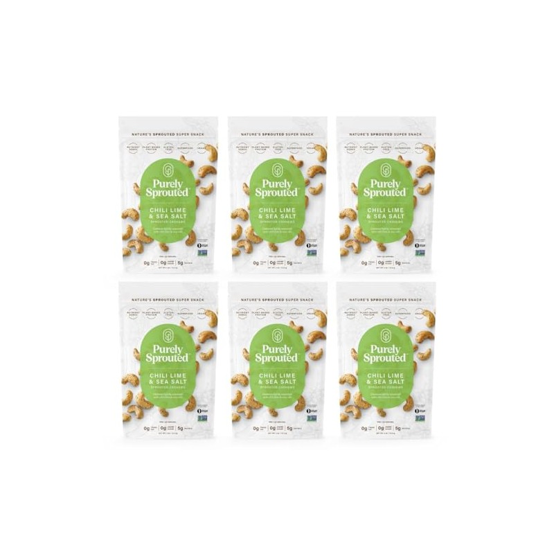 Purely Sprouted Cashews Chili Lime Sea Salt, Non-GMO Superfood for