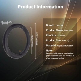 TIANYAN (2 PCS) 12X1.75/2.15 Bike Replacement Inner Tube Suitable for Most Kid’s Bikes with 12" Tires