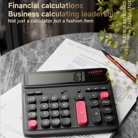 Desktop Calculator with Extra Large 5-Inch LCD Display, 12-Digit Two Way Power Solar & Battery Office Calculator with Big Buttons for Business, Accounting & Home Use(Black)