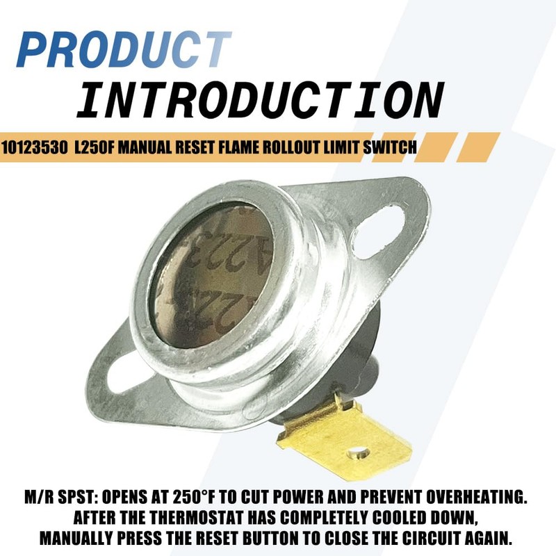 2-Pack 10123530 Furnace Thermostat L250F Manual Reset Flame Rollout Limit