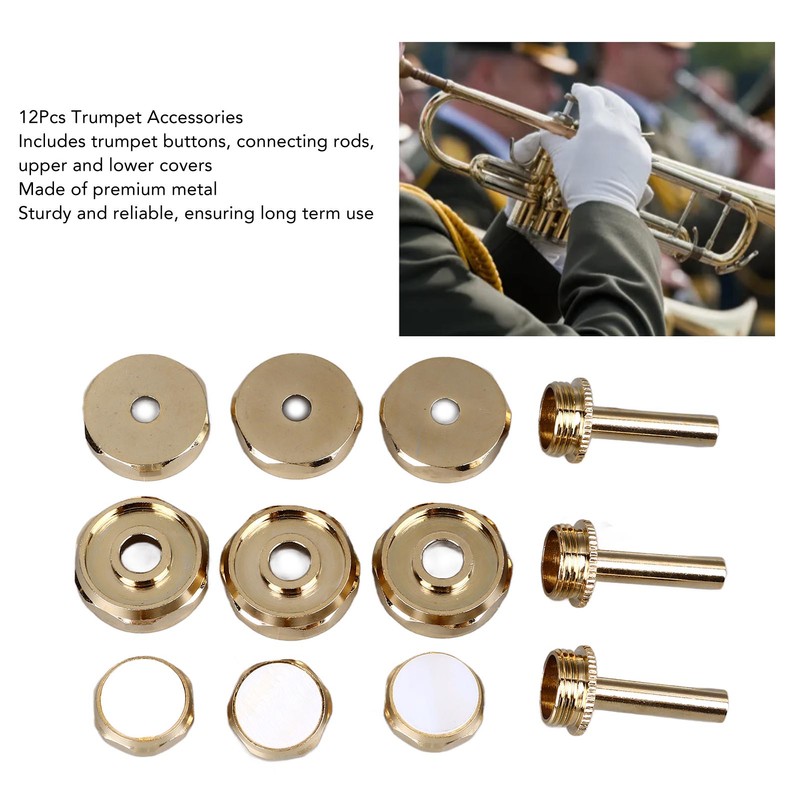 12Pcs Trumpet Accessories Metal Upper and Lower Covers Buttons Connecting