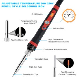 Electric Soldering Iron,60W Soldering Iron Kit with ON/Off Switch, Adjustable Temperature Soldering Irons with Solder Wire,Soldering Iron Stand and 5PCS Soldering Iron Tips for Soldering Job