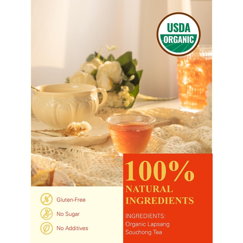 GLDNT Organic Lapsang Souchong Tea Bags, Organic Smoked Black Tea,