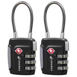 Fosmon TSA Approved Cable Locks for Luggage, Suitcase, Gun Case Lock with Push Release Button, 3 Digit Long Shackle Combination Wire Lock for Backpack