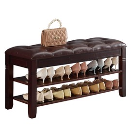 ZIRKOOON Shoe Storage Bench, Entryway Shoe Rack with Fiberleather Seat 2-Tier Lift Top Organizer Wooden Shoe Bench for Entryway Hallway Living Room (Dark Brown 39.4x13.8x18.9'')